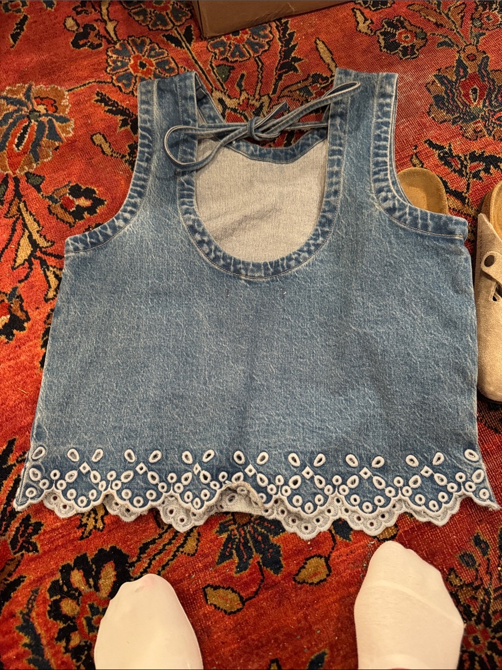 Abercrombie & Fitch Girls Blue Denim Eyelet-Hem Tank Dress - Picture 2 of 4